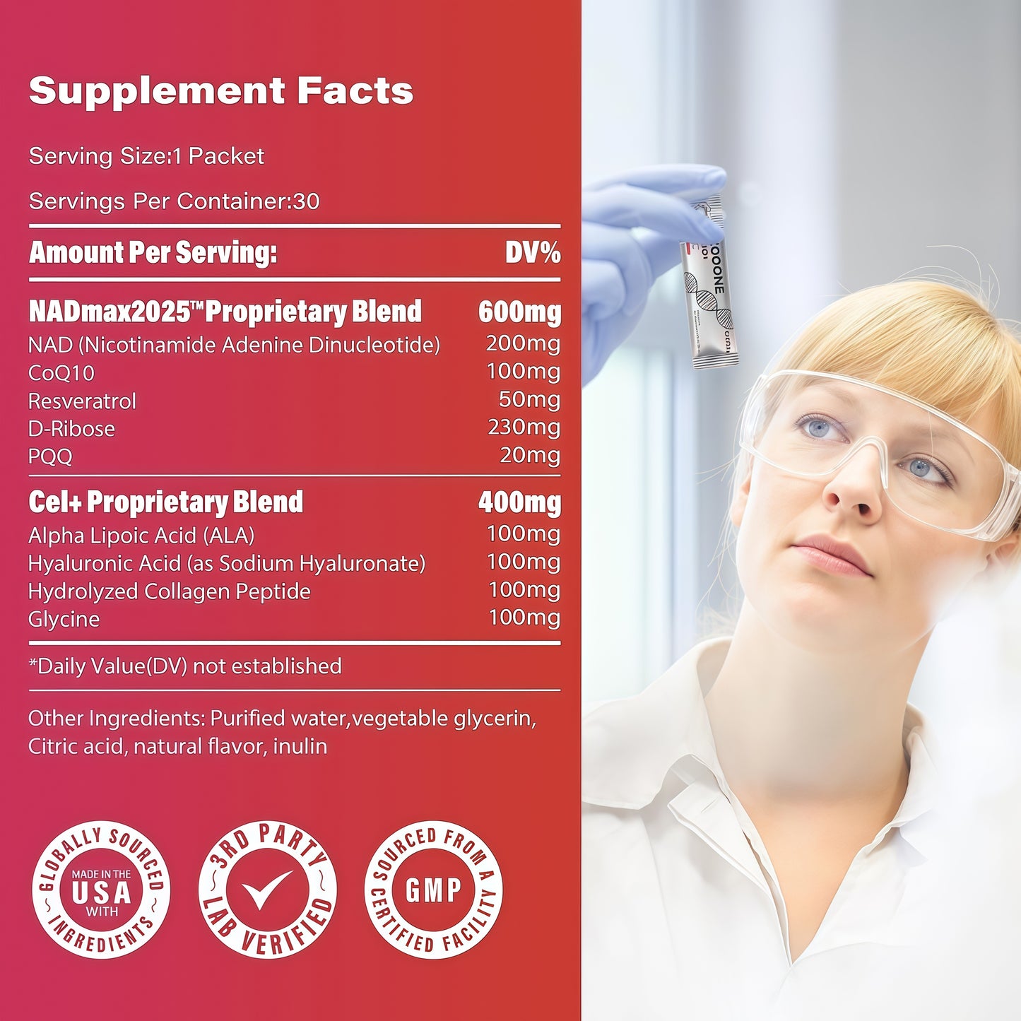 ZOOONE NAD+ Liquid Packets 1000mg, NMN Supplement Alternative with Aging-Supportive Resveratrol, CoQ10, D-Ribose & PQQ for Cellular Energy, 30 On-The-Go Single Serve Packets