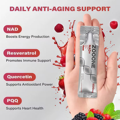 ZOOONE NAD+ Liquid Packets 1000mg, NMN Supplement Alternative with Aging-Supportive Resveratrol, CoQ10, D-Ribose & PQQ for Cellular Energy, 30 On-The-Go Single Serve Packets