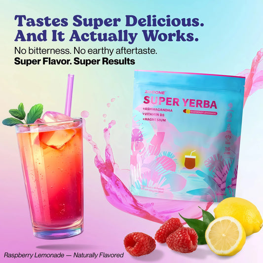ZOOONE Super Yerba Mate tea Instant Powder 30 Packets- Raspberry Lemonade Flavor | Servings Clean Energy & Focus Boost Brain Fog Buster| Gut Support, Antioxidants