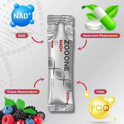 ZOOONE NAD+ Liquid Packets 1000mg, NMN Supplement Alternative with Aging-Supportive Resveratrol, CoQ10, D-Ribose & PQQ for Cellular Energy, 30 On-The-Go Single Serve Packets