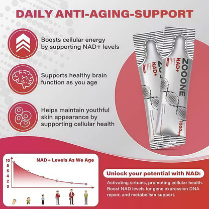 ZOOONE NAD+ Liquid Packets 1000mg, NMN Supplement Alternative with Aging-Supportive Resveratrol, CoQ10, D-Ribose & PQQ for Cellular Energy, 30 On-The-Go Single Serve Packets